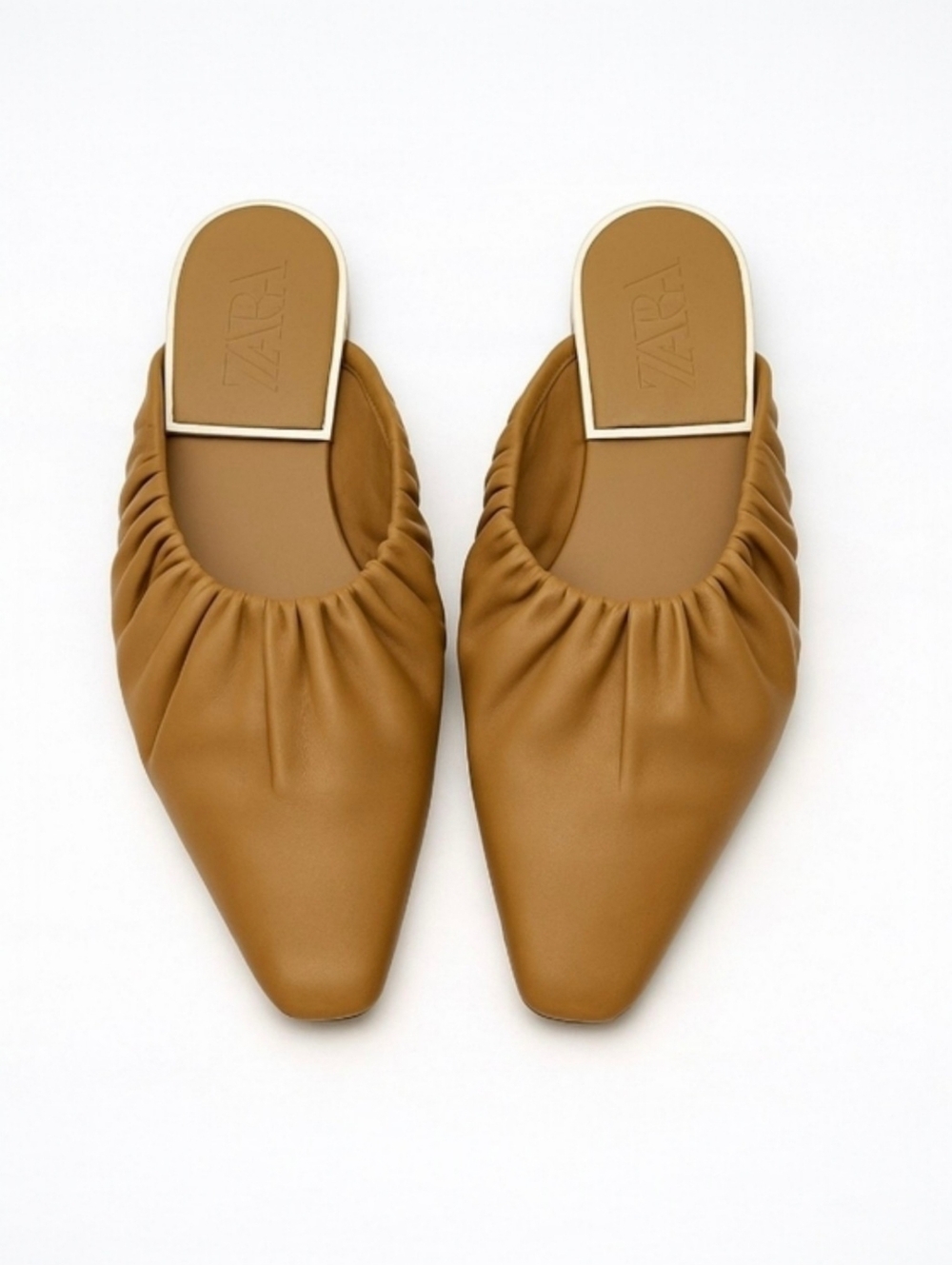 NWOB Zara Ruched Leather Mules - Square Toe - Retro Classic Timeless - Size 6